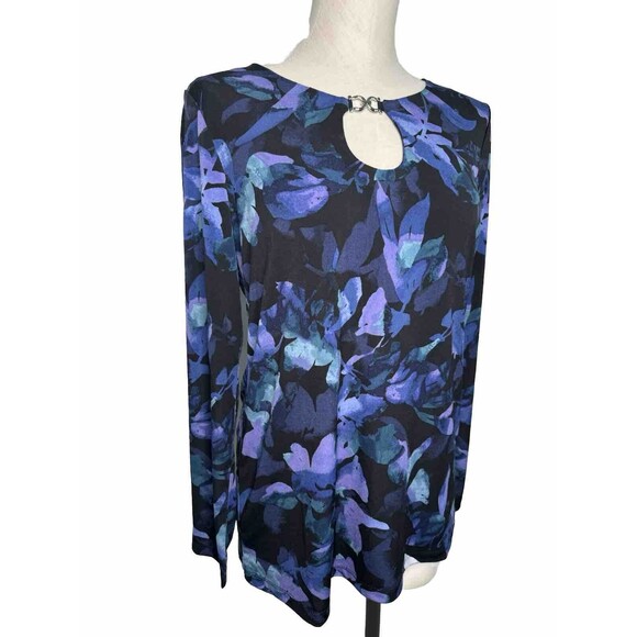 ✅SOLD SUSAN GRAVER Blue Purple Floral Top Liquid Knit Blouse QVC Size Small - Picture 4 of 12
